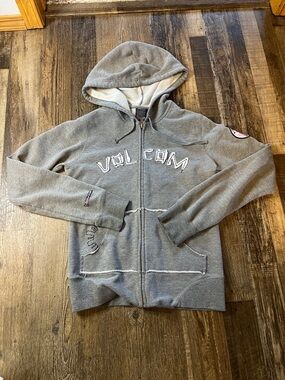 Volcom Gray Full-Zip Hoodie with Hood and Logo